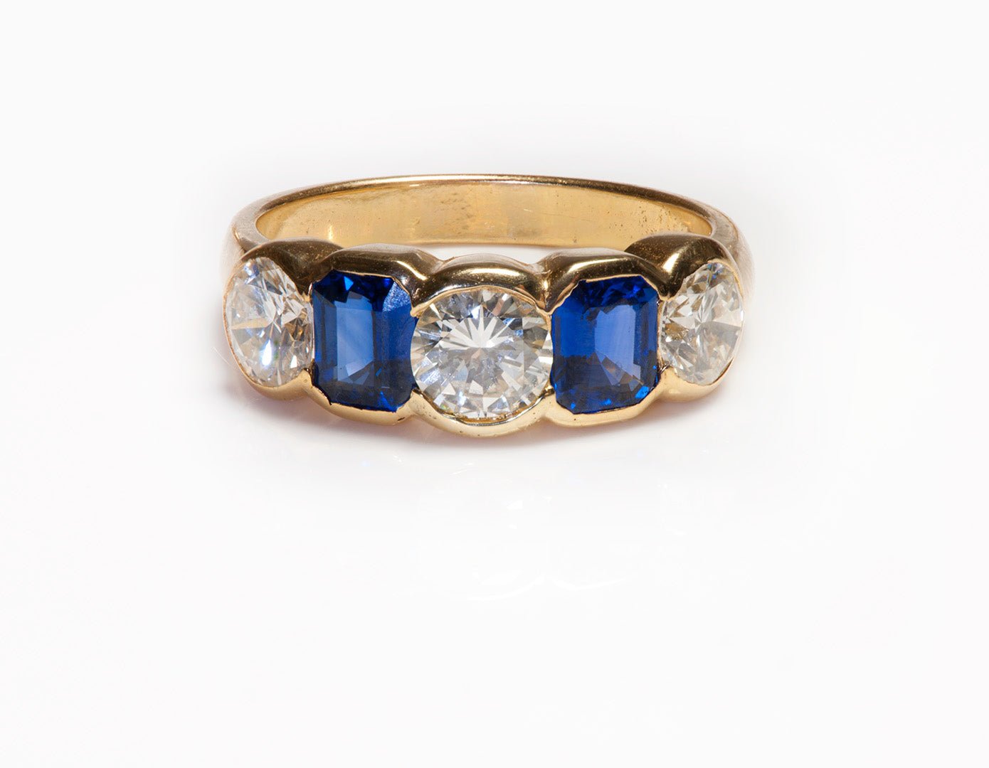 Diamond Sapphire 18K Yellow Gold Ring - DSF Antique Jewelry