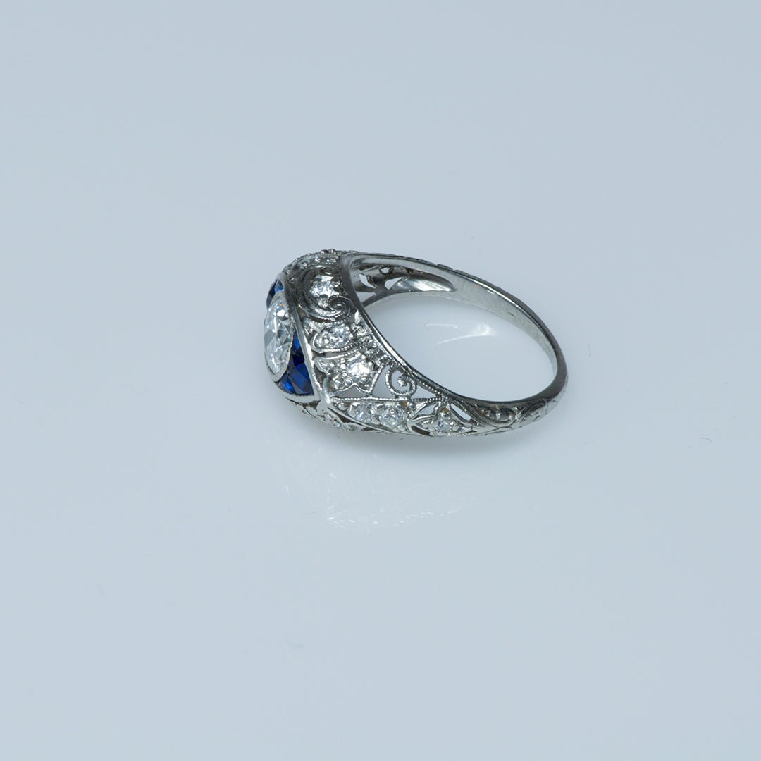 Diamond Sapphire Engagement Ring - DSF Antique Jewelry