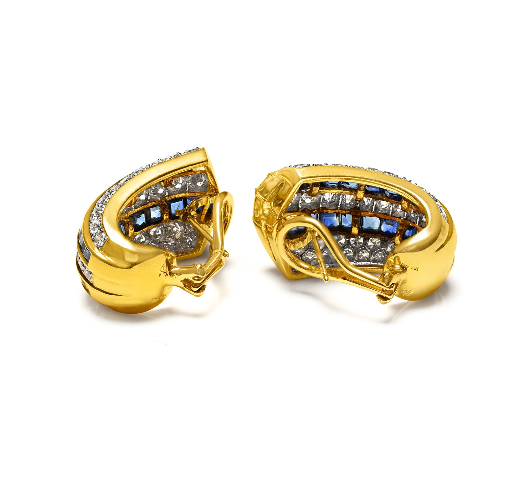 Luxury Diamond Sapphire Earrings in 18K Yellow Gold