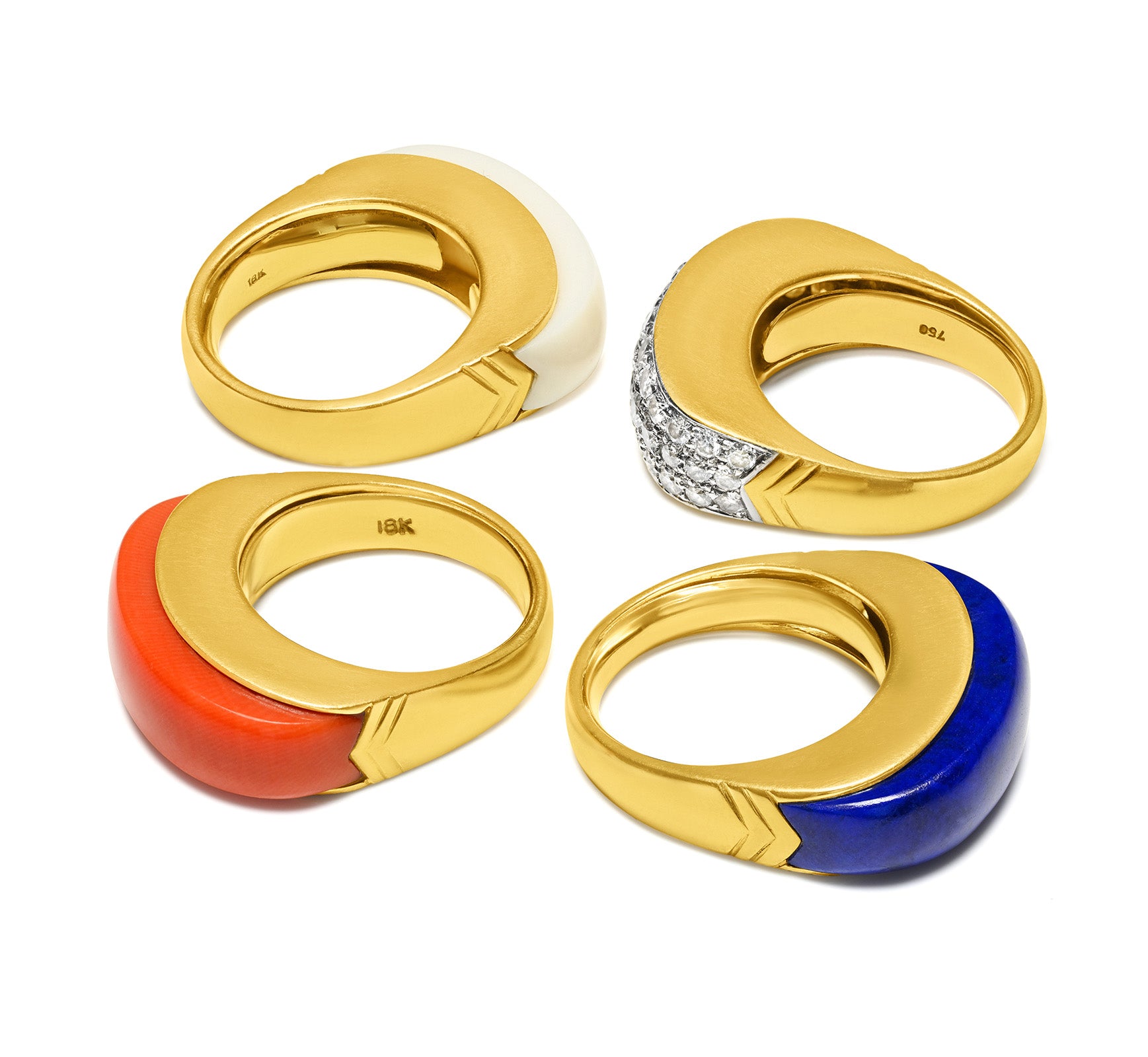 Vintage 18K Gold Stack Rings 2.50 CTW Diamond Coral and Lapis