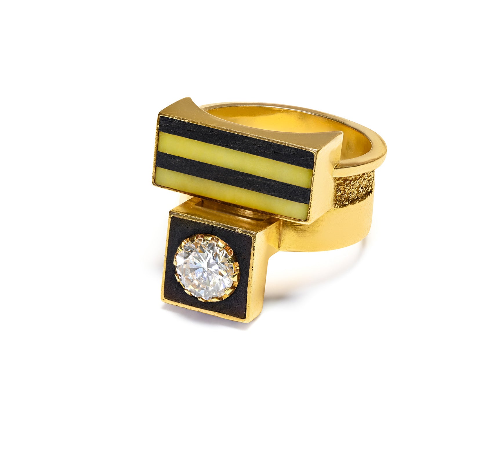 Diamond Wood Stone Architectural Gold Ring