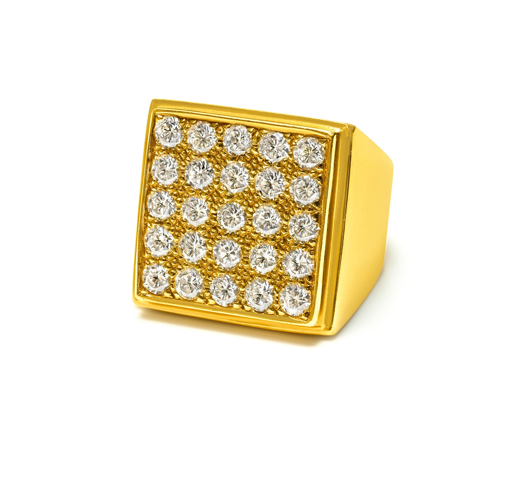 Vintage Gold Square-Shaped Ring Brilliant-Cut Diamond