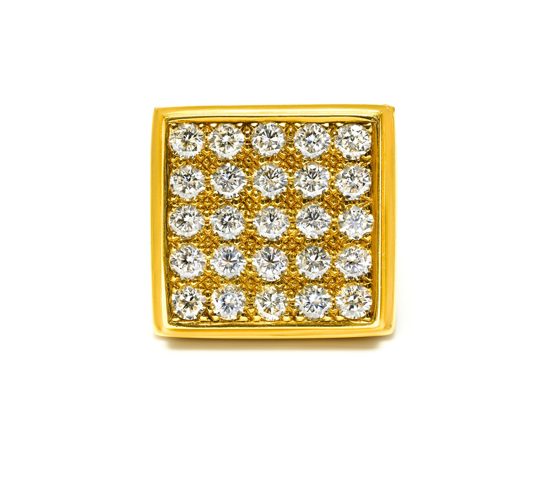 High 18K Gold Square-Shaped Ring with Round Brilliant-Cut Diamond