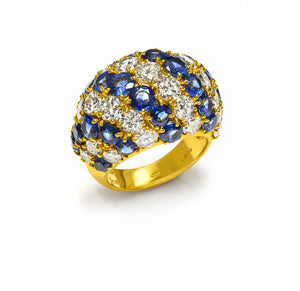 Craig Drake 18K Gold Prong-Set 7 CTW Diamond & Sapphire Bombe Ring
