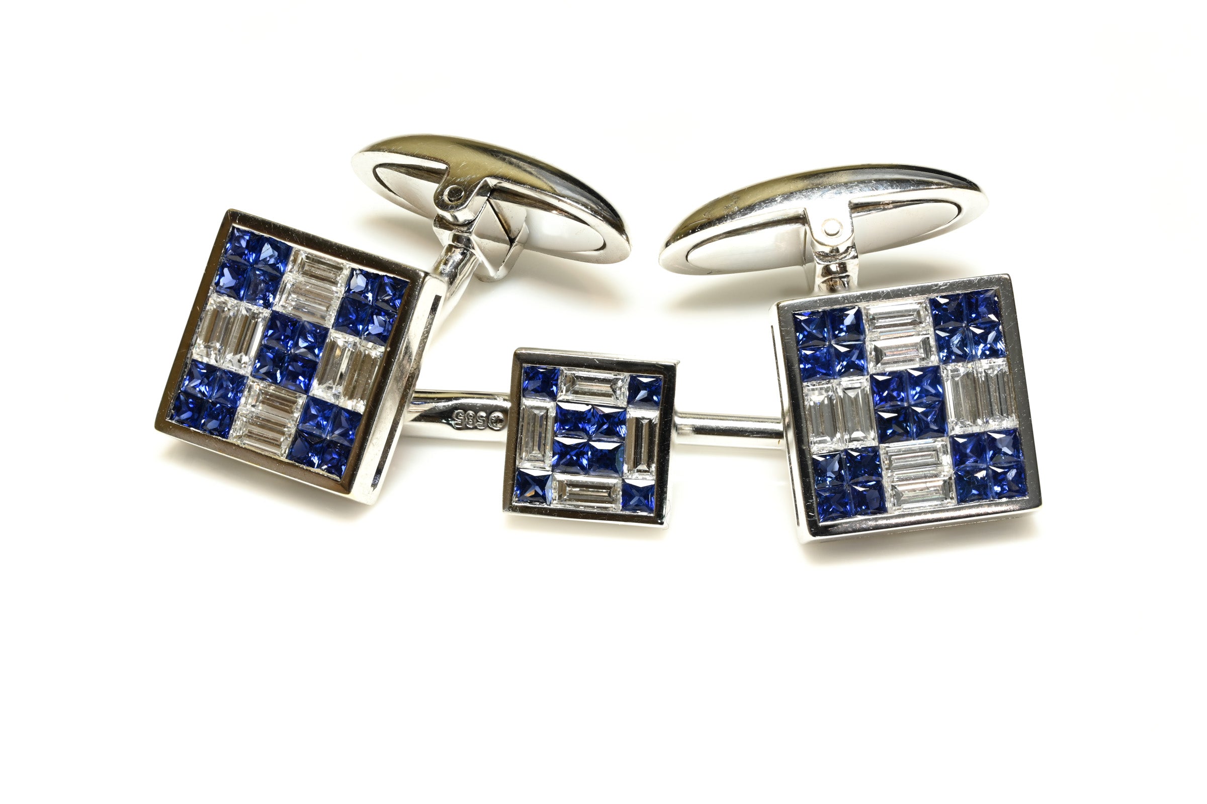 Diamond Sapphire 18K Gold Dress Set with Cufflinks Studs