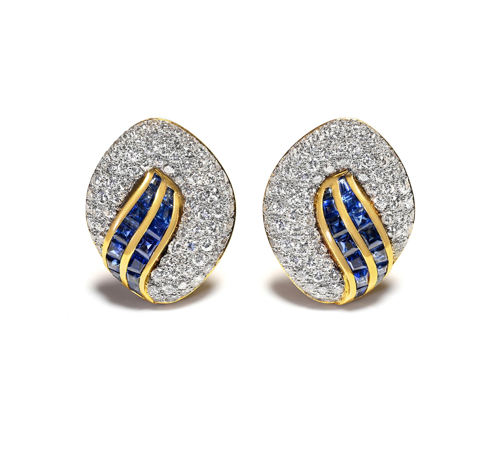 Diamond Sapphire 18K Gold Earrings 