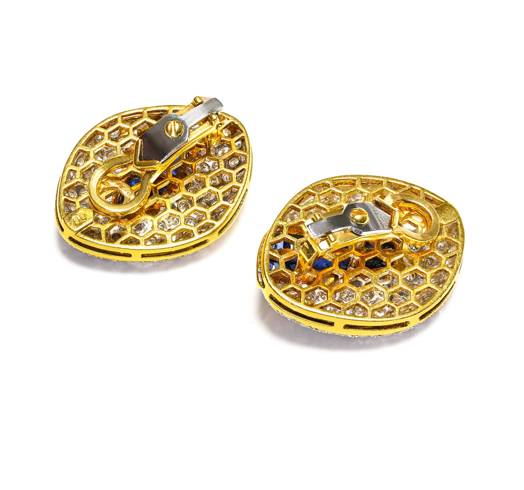 Luxurious Diamond Sapphire 18K Gold Clip Earrings 