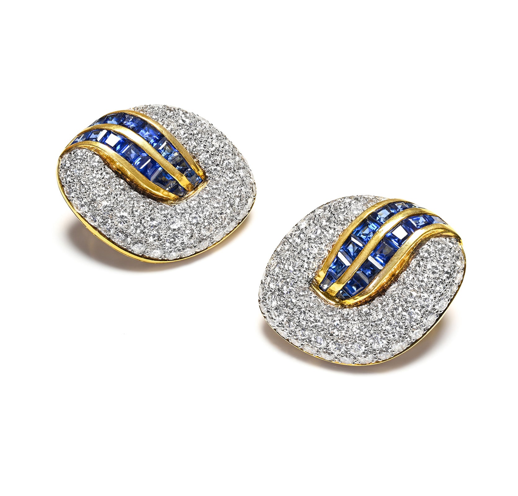 Luxurious Diamond Sapphire 18K Gold Earrings 