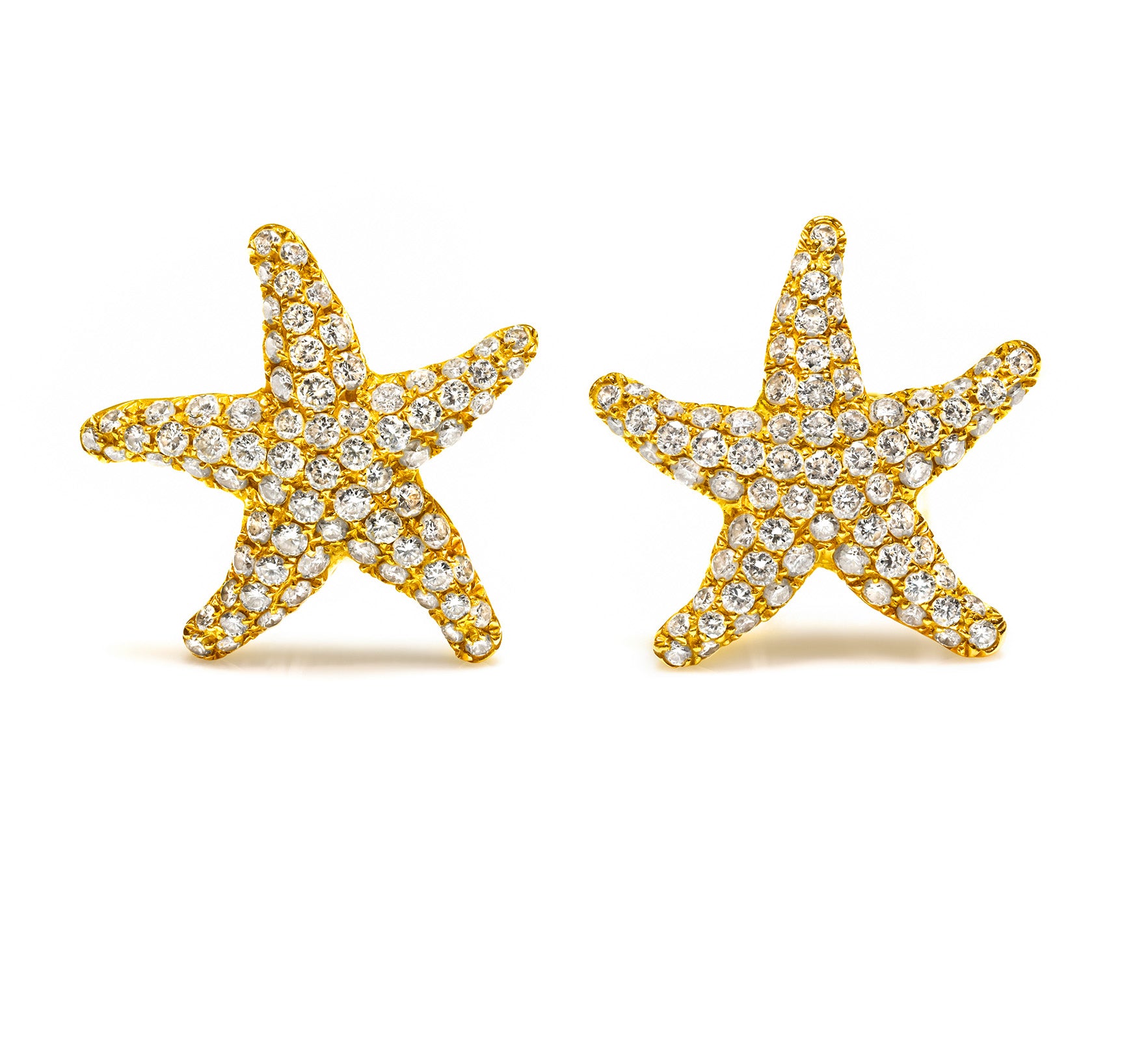 Diamond Starfish Earrings in 18K Yellow Gold