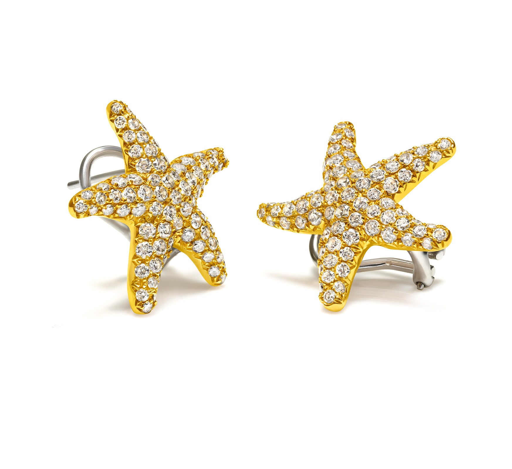 Diamond Starfish Earrings in 18K Yellow Gold