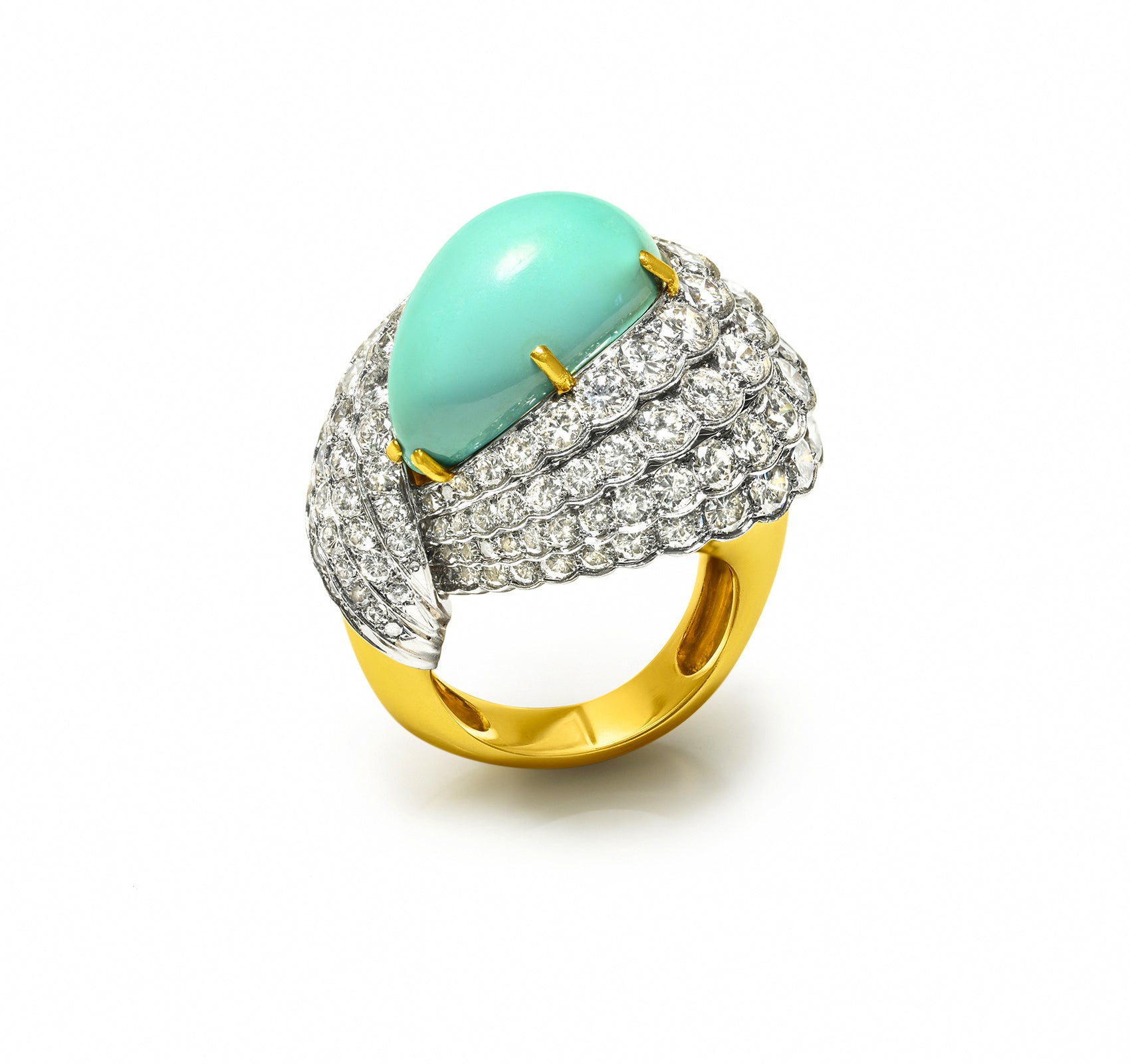 Turquoise Diamond Ring 18K Gold Platinum