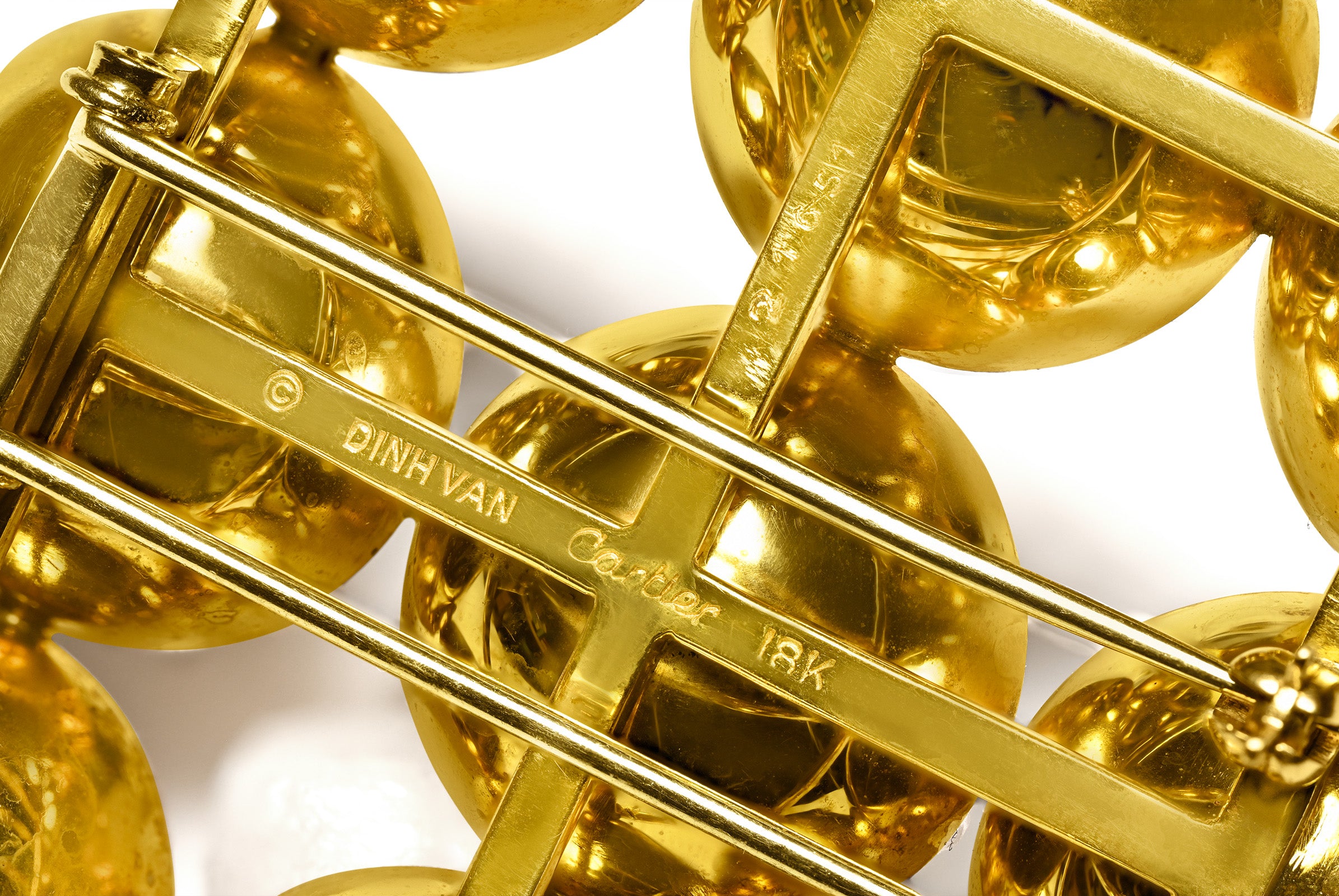 Cartier by Dinh Van 18K Gold Nine-Disc Sculptural Clip Brooch Vintage 