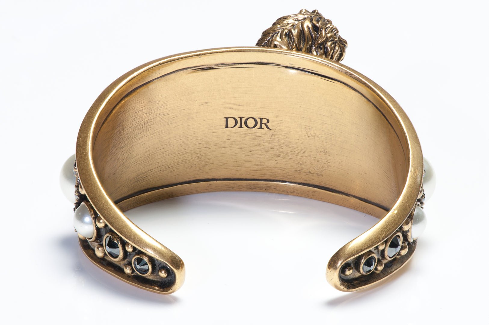 Dior Paris Wide Pearl Crystal Lion Snake Cuff Bracelet