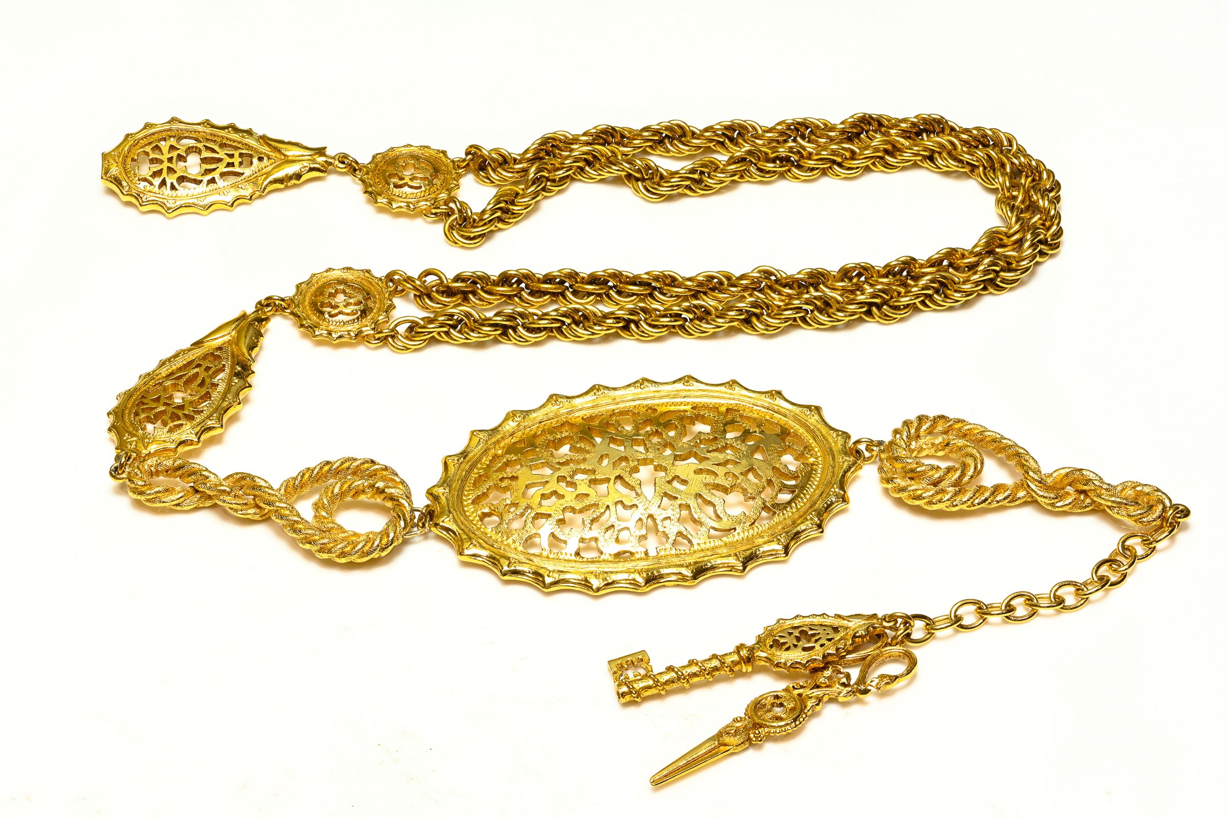 Vintage Christian Dior by Gianfranco Ferre Filigree Key Charm Belt