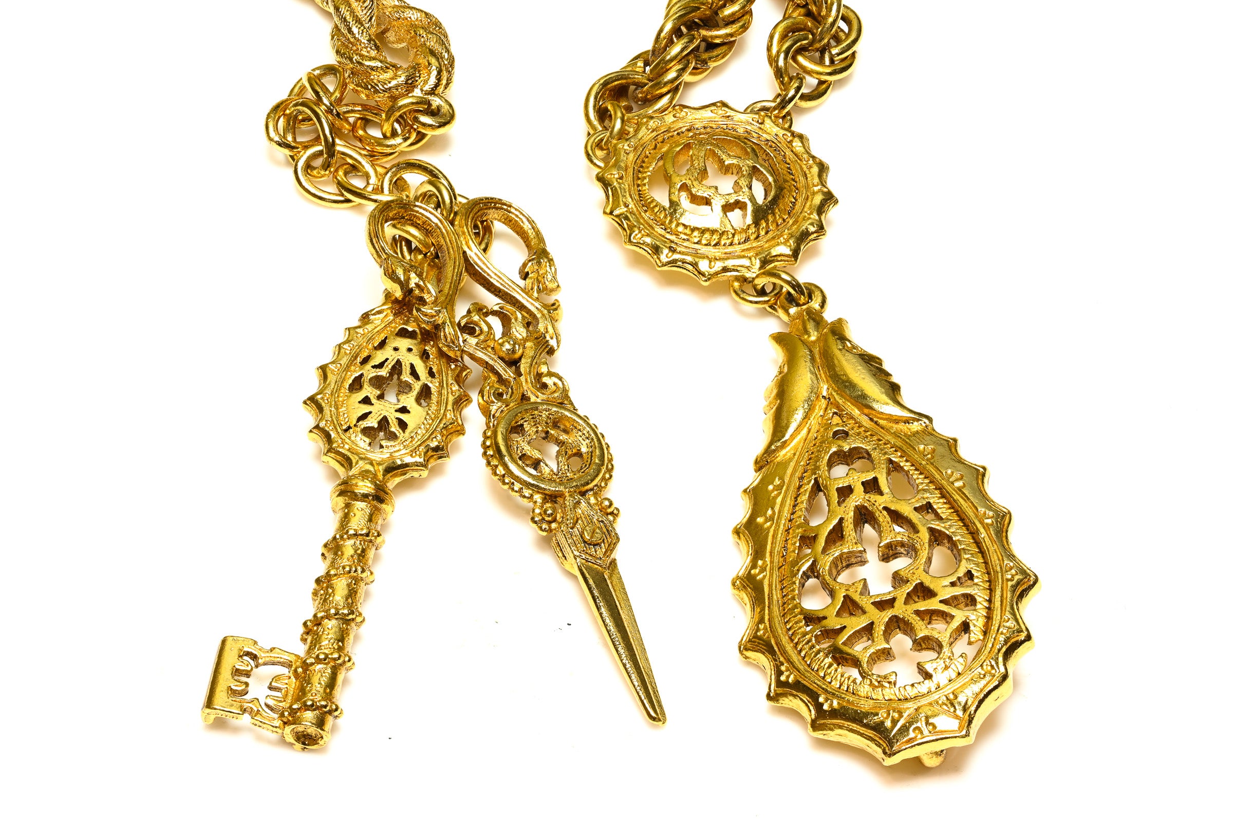 Vintage Christian Dior by Gianfranco Ferre Filigree Key Charm Belt 2