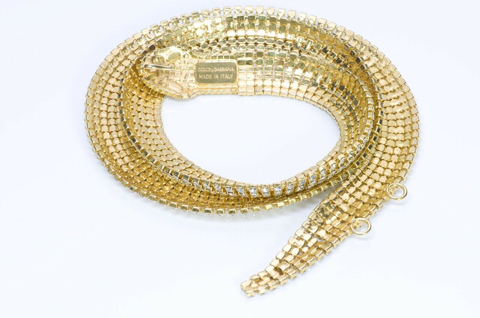 Dolce and Gabbana Gold Tone Crystal Snake Chain Belt