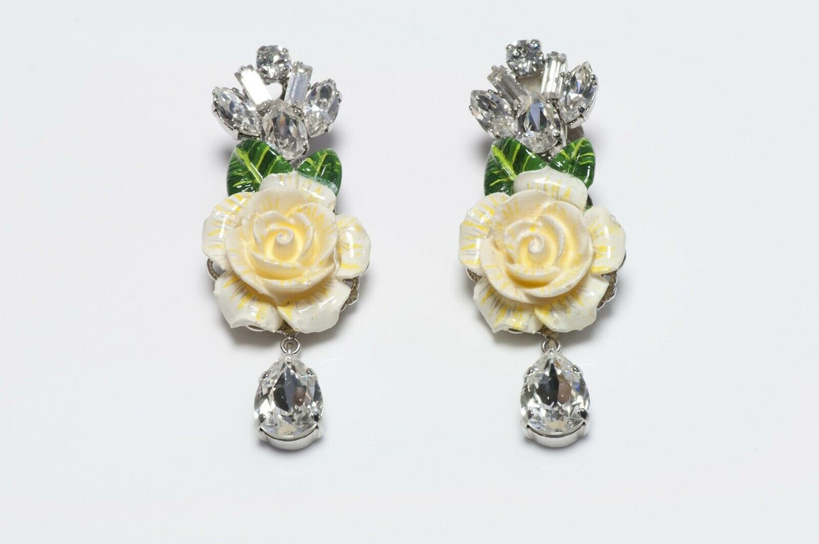 Dolce & Gabbana Enamel Crystal Rose Flower Earrings
