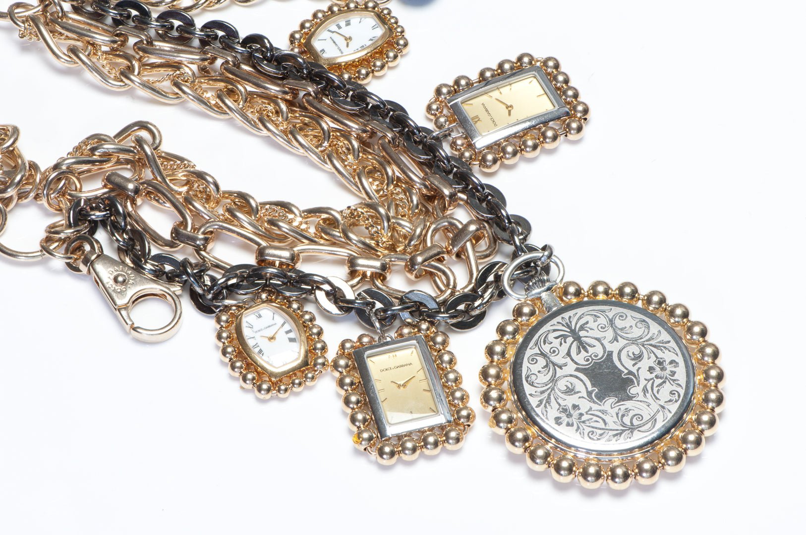 Dolce & Gabbana Fall 2009 Watch Clock Charm Chain Collar Necklace