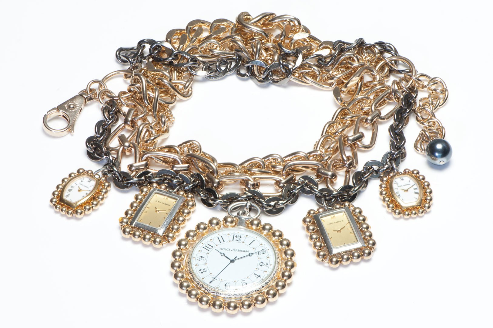 Dolce & Gabbana Fall 2009 Watch Clock Charm Chain Collar Necklace