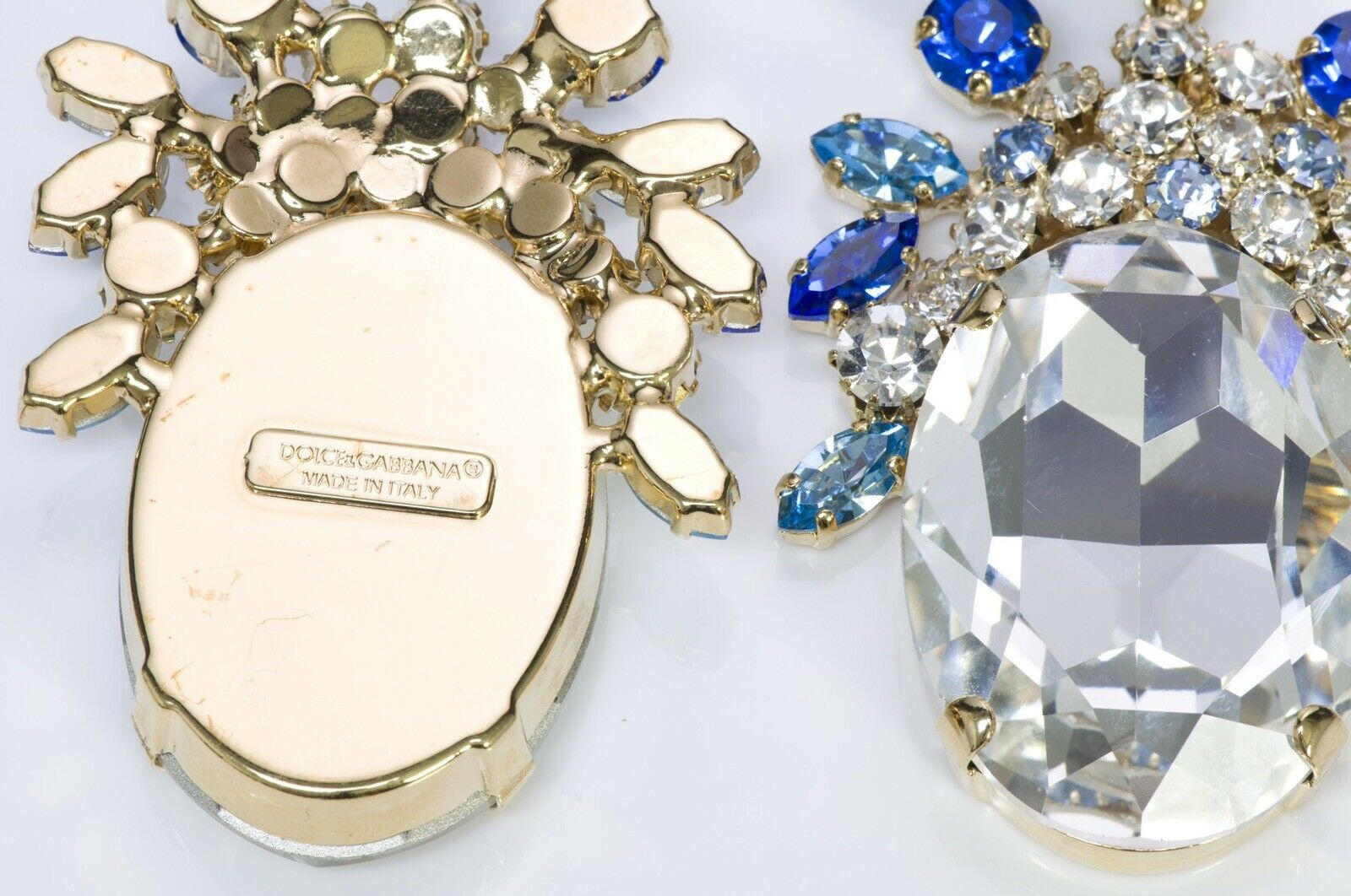 Dolce & Gabbana Runway Blue Crystal Enamel Rose Earrings