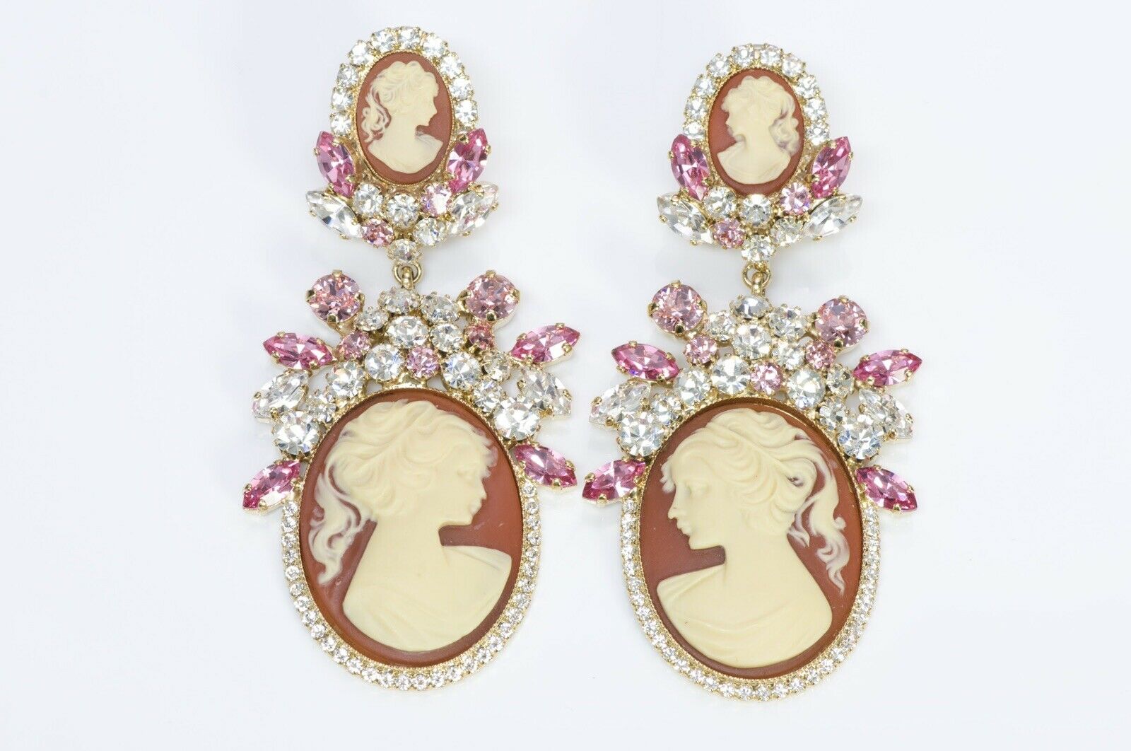 Dolce & Gabbana Victorian Style Crystal Cameo Earrings