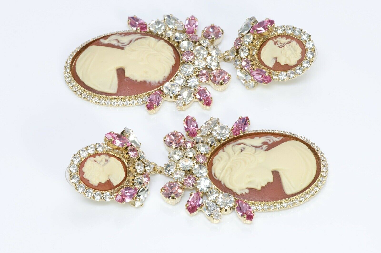 Dolce & Gabbana Victorian Style Crystal Cameo Earrings