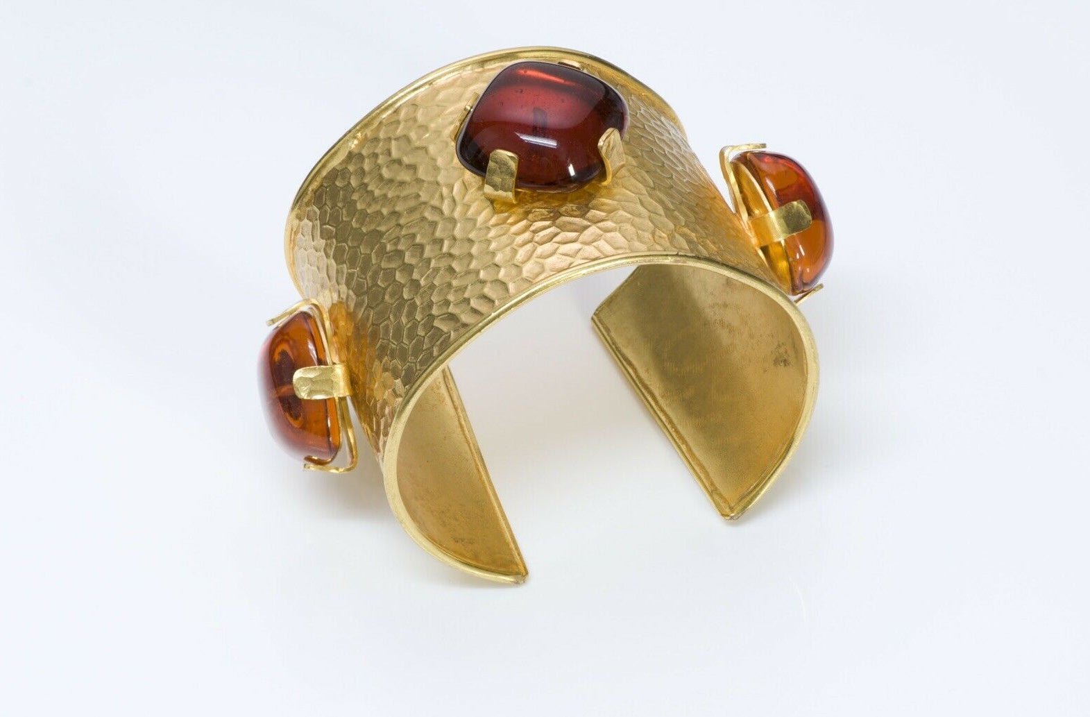 Dominique Aurientis 1980’s Hammered Amber Glass Cuff Bracelet - DSF Antique Jewelry