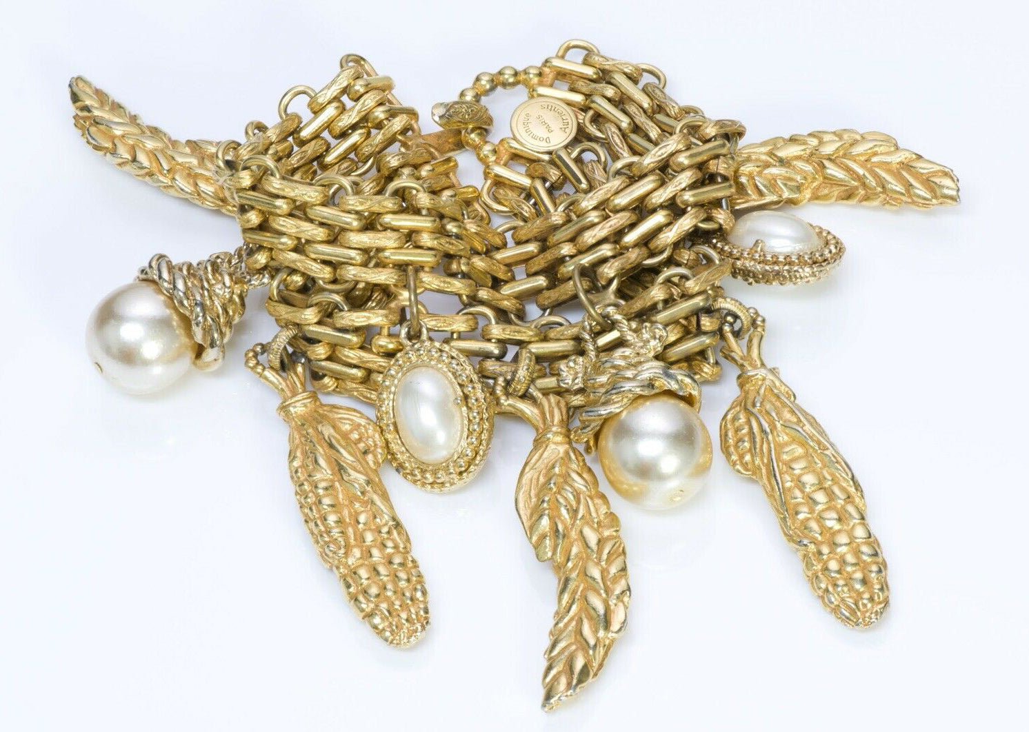 Dominique Aurientis Paris 1980’s Corn Charm Pearl Chain Bracelet