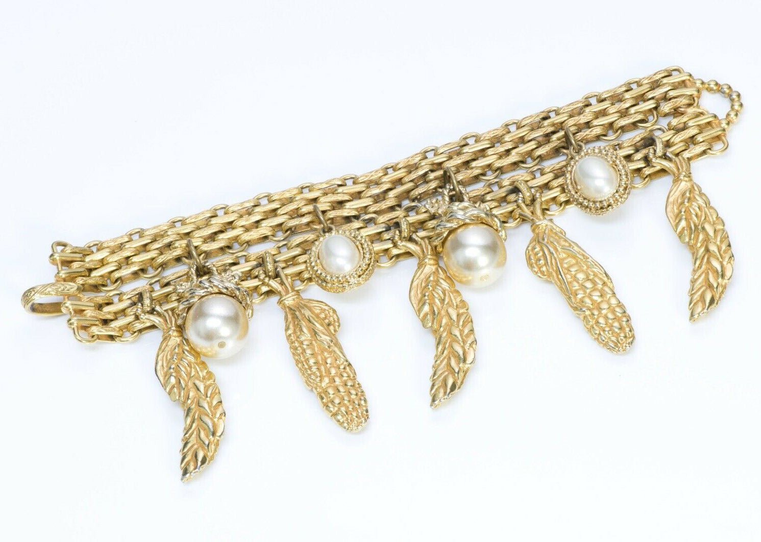 Dominique Aurientis Paris 1980’s Corn Charm Pearl Chain Bracelet - DSF Antique Jewelry
