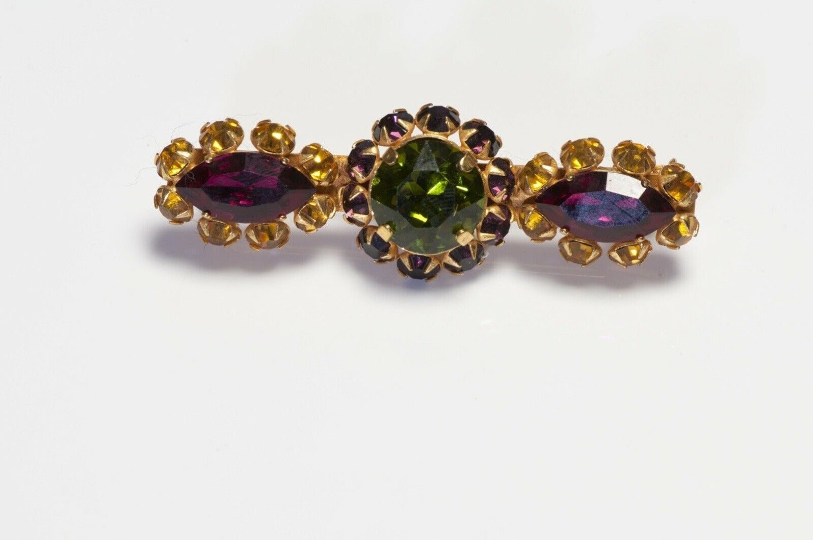 Dominique Aurientis Paris Green Purple Crystal Flower Brooch - DSF Antique Jewelry