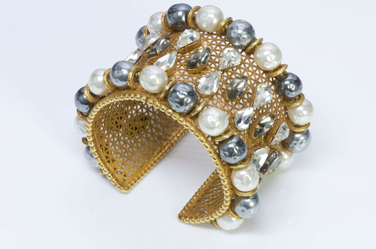 Dominique Aurientis Wide Pearl Crystal Cuff Bracelet - DSF Antique Jewelry