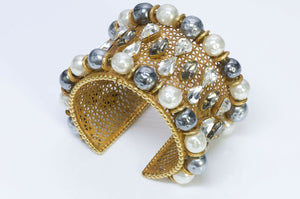 Dominique Aurientis Wide Pearl Crystal Cuff Bracelet