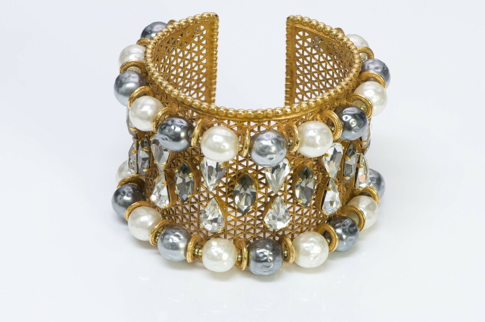 Dominique Aurientis Wide Pearl Crystal Cuff Bracelet