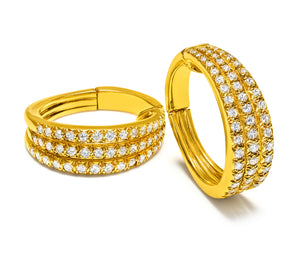 Dorfman French 18K Yellow Gold Diamond Hoop Earrings