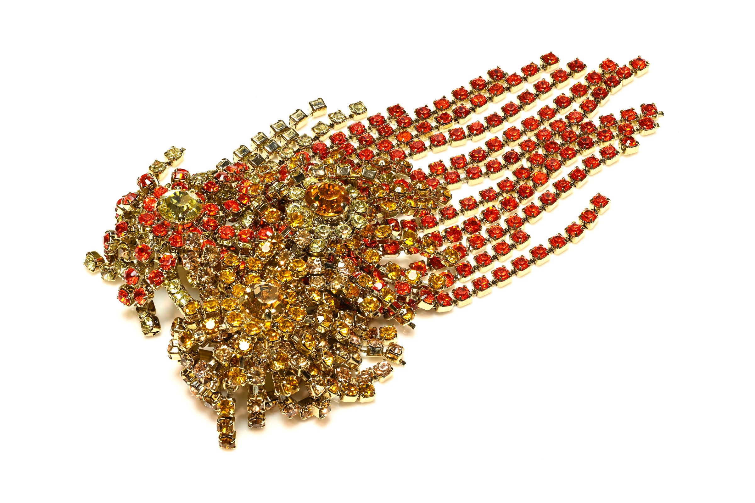 Dries Van Noten Spring 2018 Orange Yellow Crystal Tassel Brooch 1