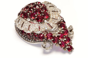 Early 1930's Eisenberg Red Crystal Pot Metal Large Clip Brooch