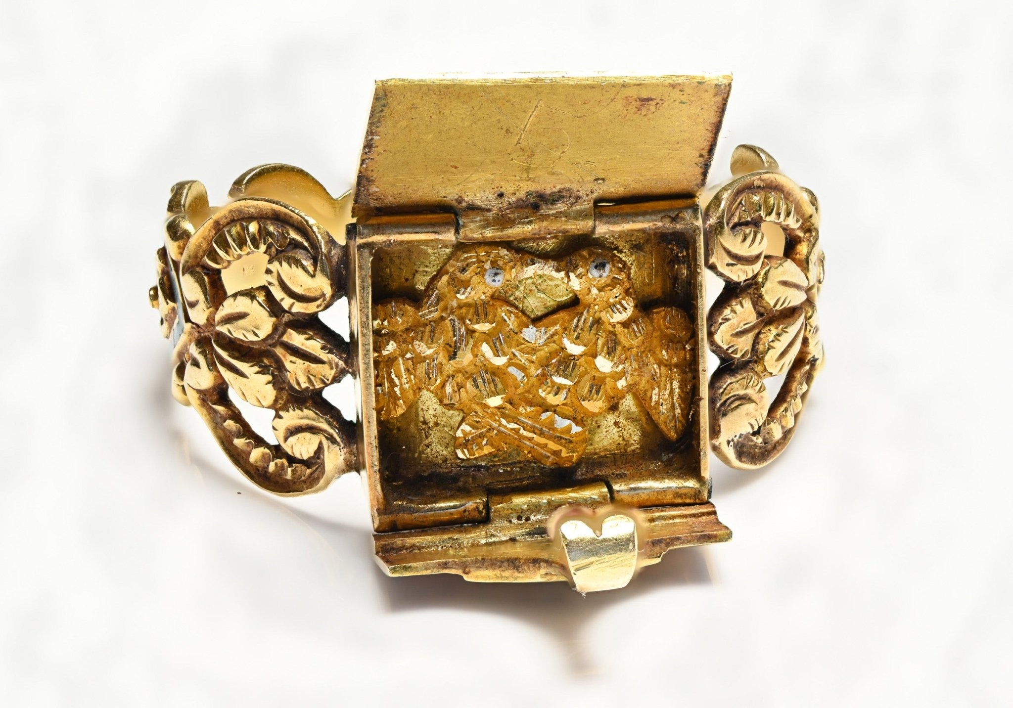 Early Antique Gold Enamel Locket Ring