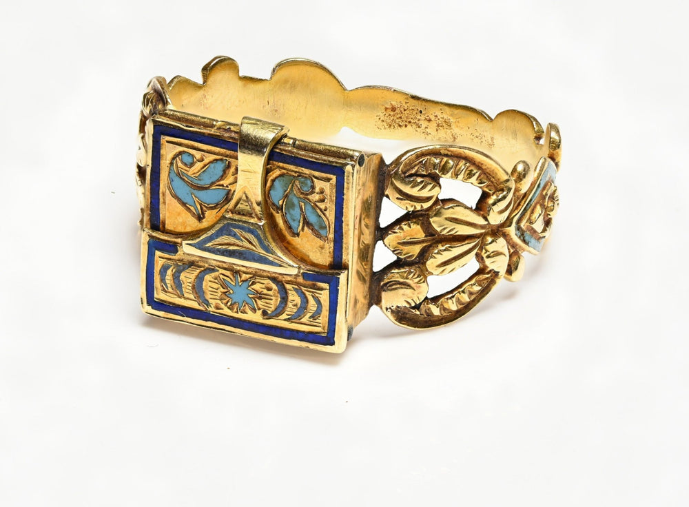 Early Antique Gold Enamel Locket Ring