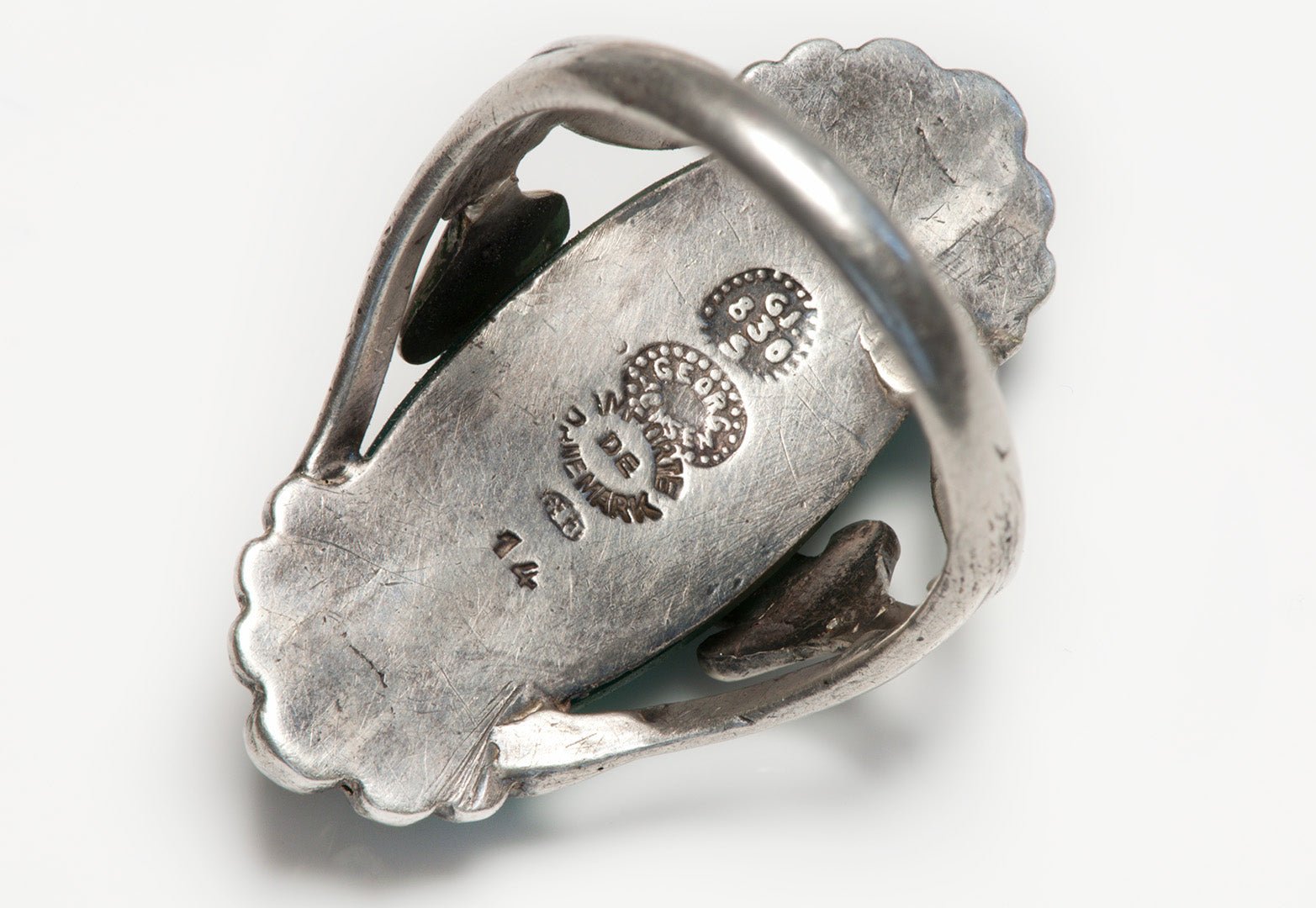 Early Georg Jensen Green Onyx 830 Silver Ring 14