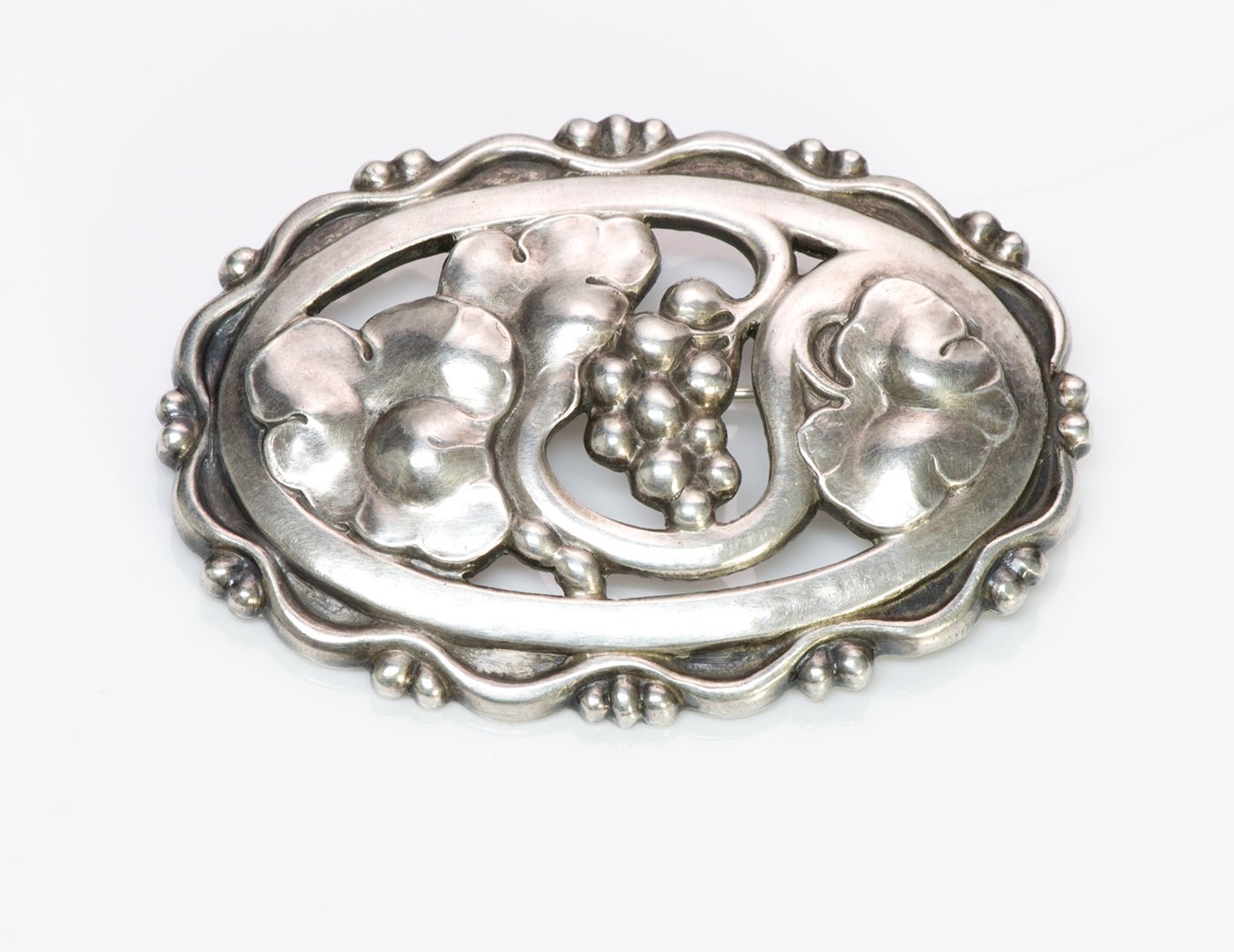 Early Georg Jensen Silver Grapevine Pin Brooch 177 - DSF Antique Jewelry