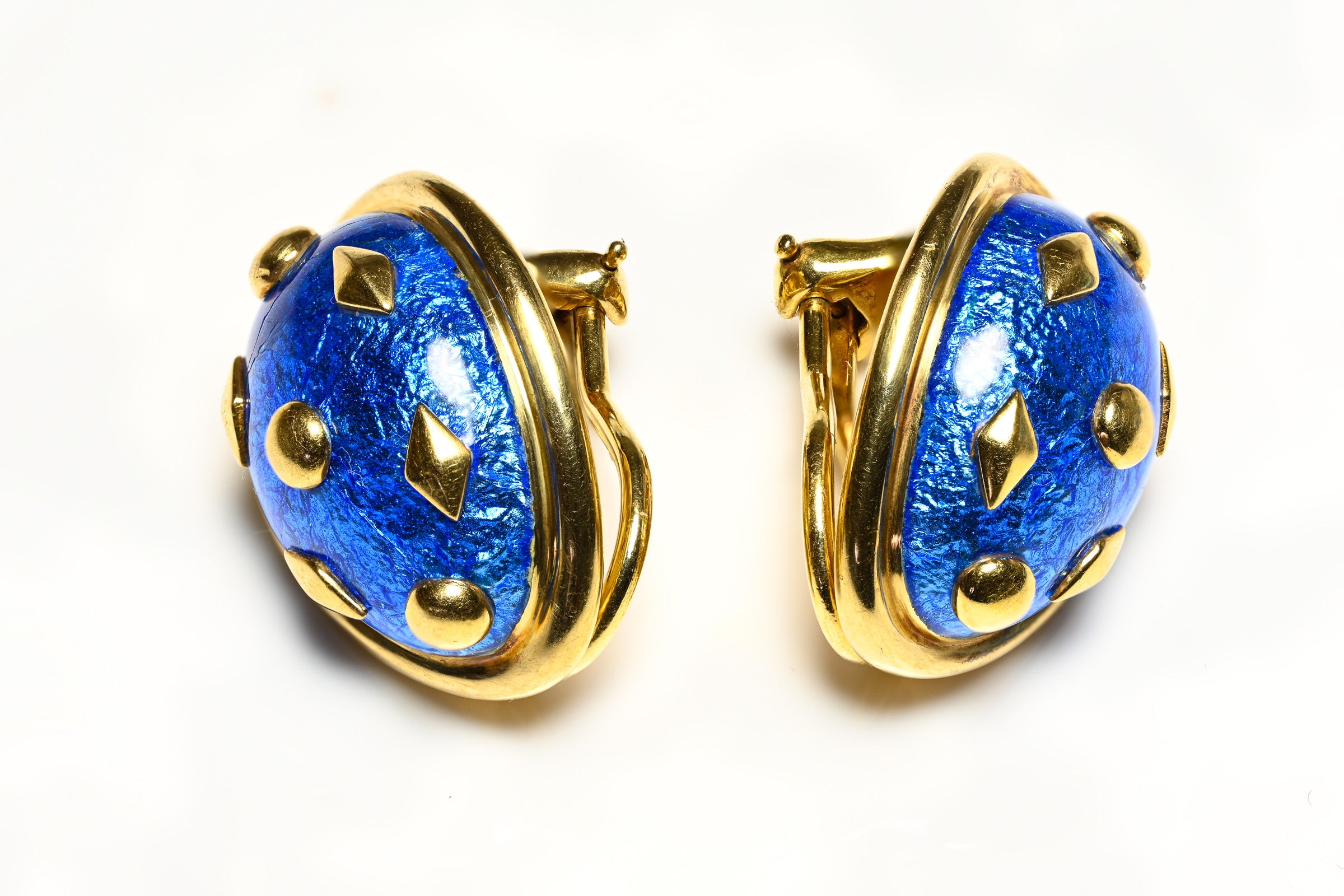 Tiffany & Co. Schlumberger 18K Gold Blue Enamel Earrings