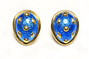 Tiffany & Co. Schlumberger 18K Gold Blue Enamel Dot Lozenge Earrings