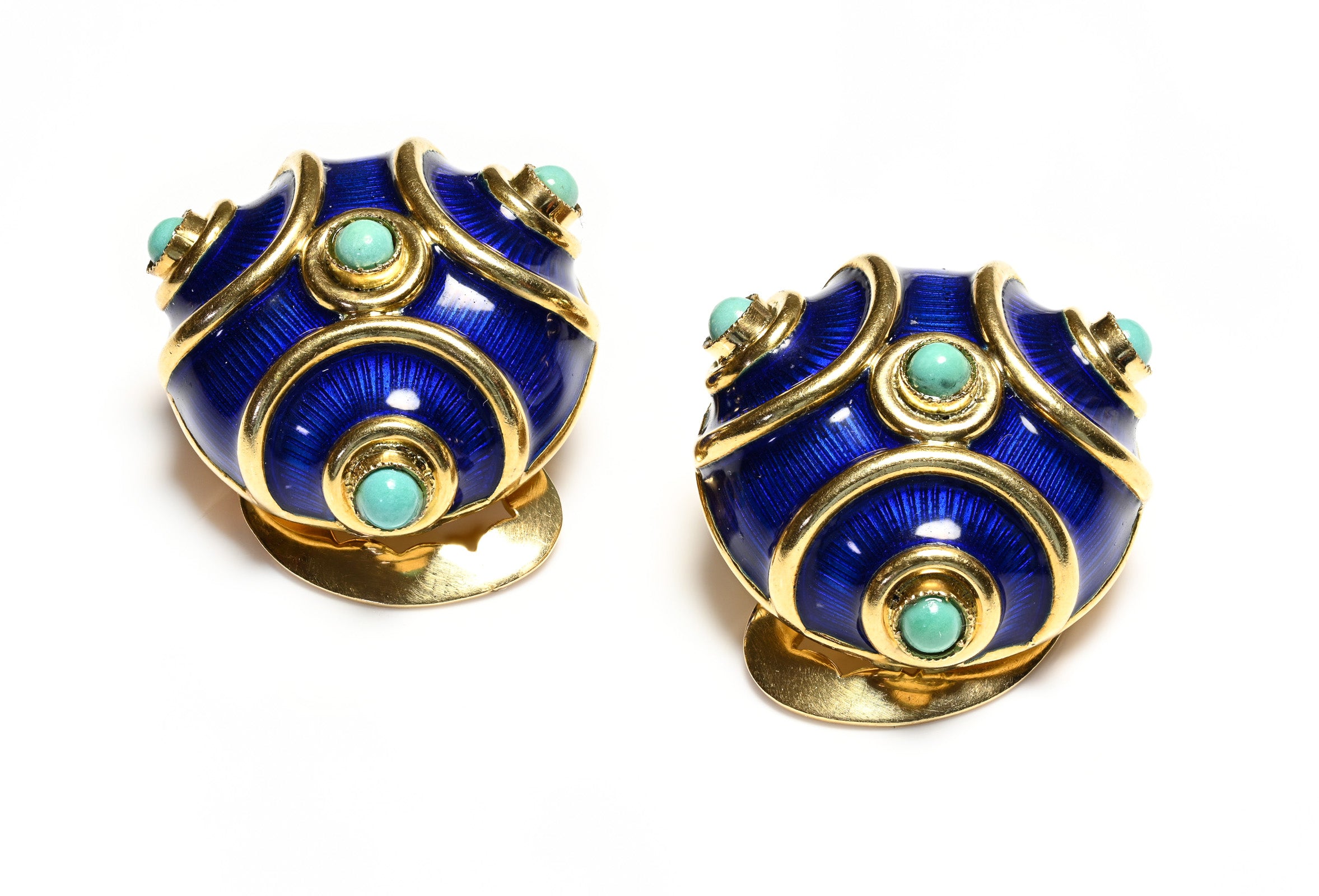 Earrings 18K Gold Enamel and Turquoise