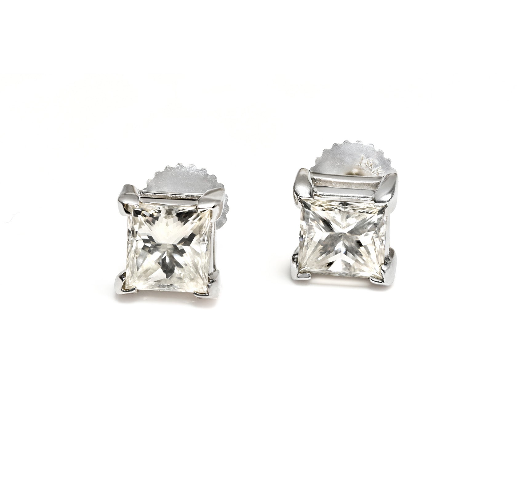 2.20 CTW Princess Cut Diamond Stud Earrings in Gold