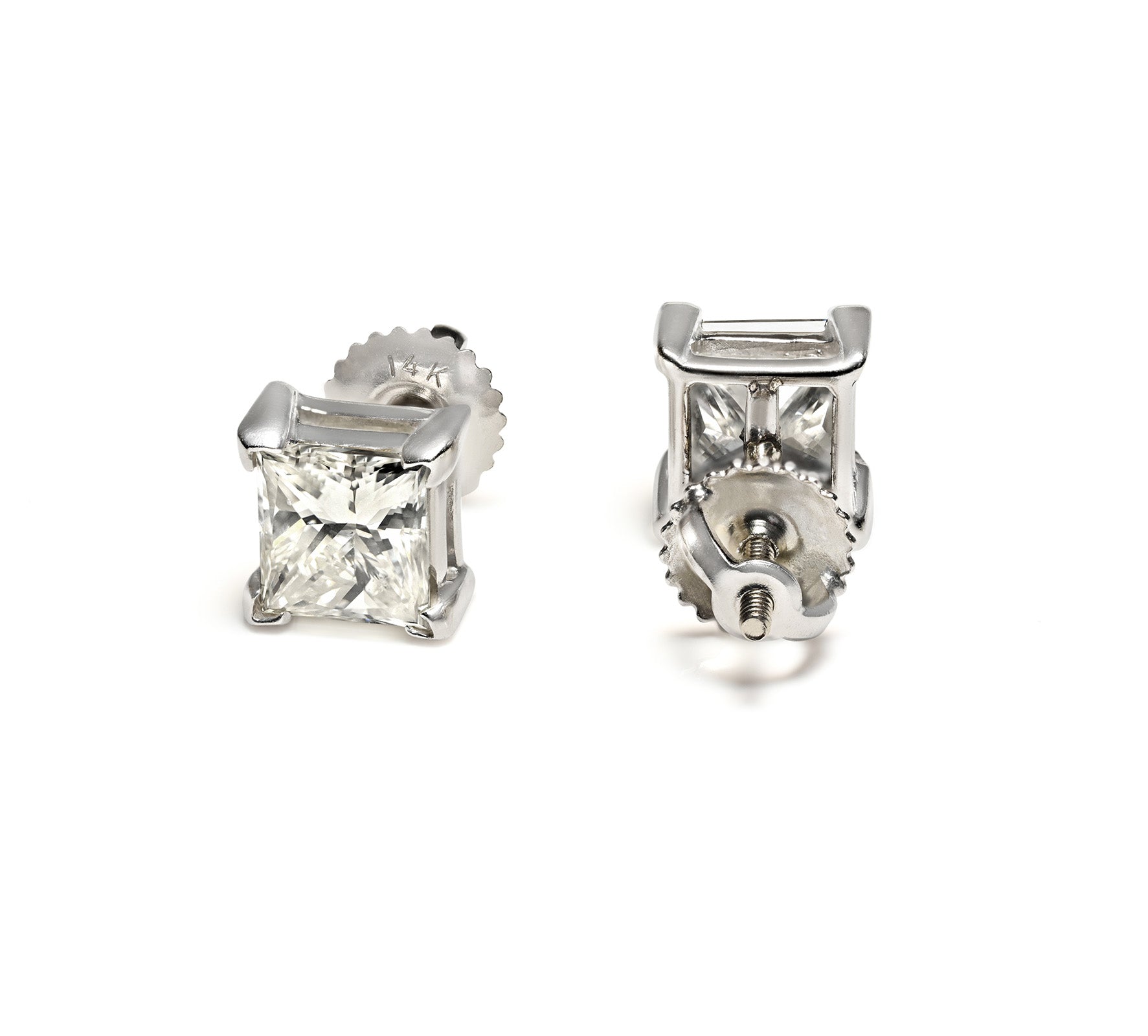 2.20 CTW Princess Cut Natural Diamond Stud Earrings 