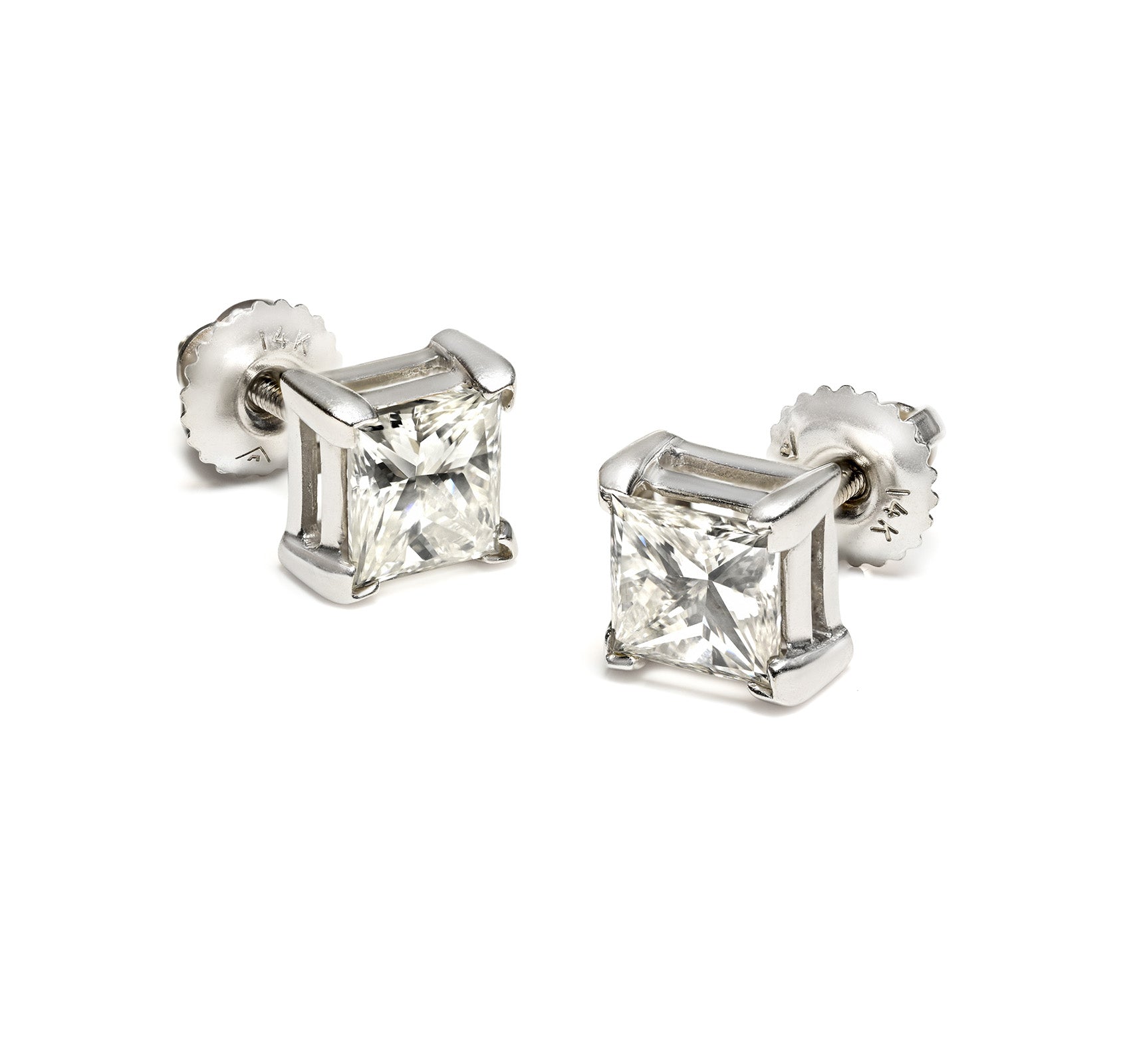 Princess Cut Natural Diamond Stud Earrings in Gold