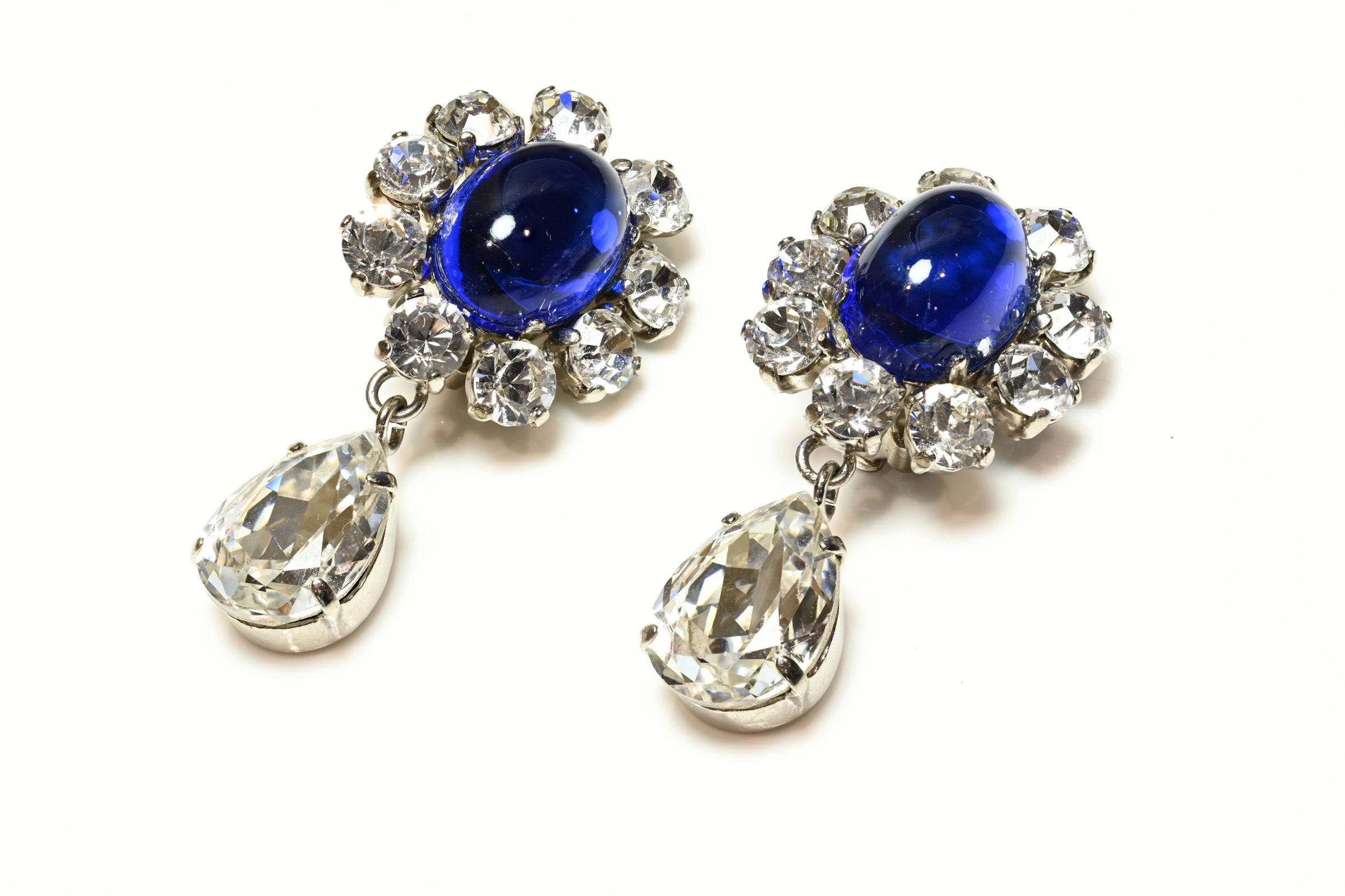 Philippe Ferrandis Paris Blue Cabochon Crystal Drop Earrings