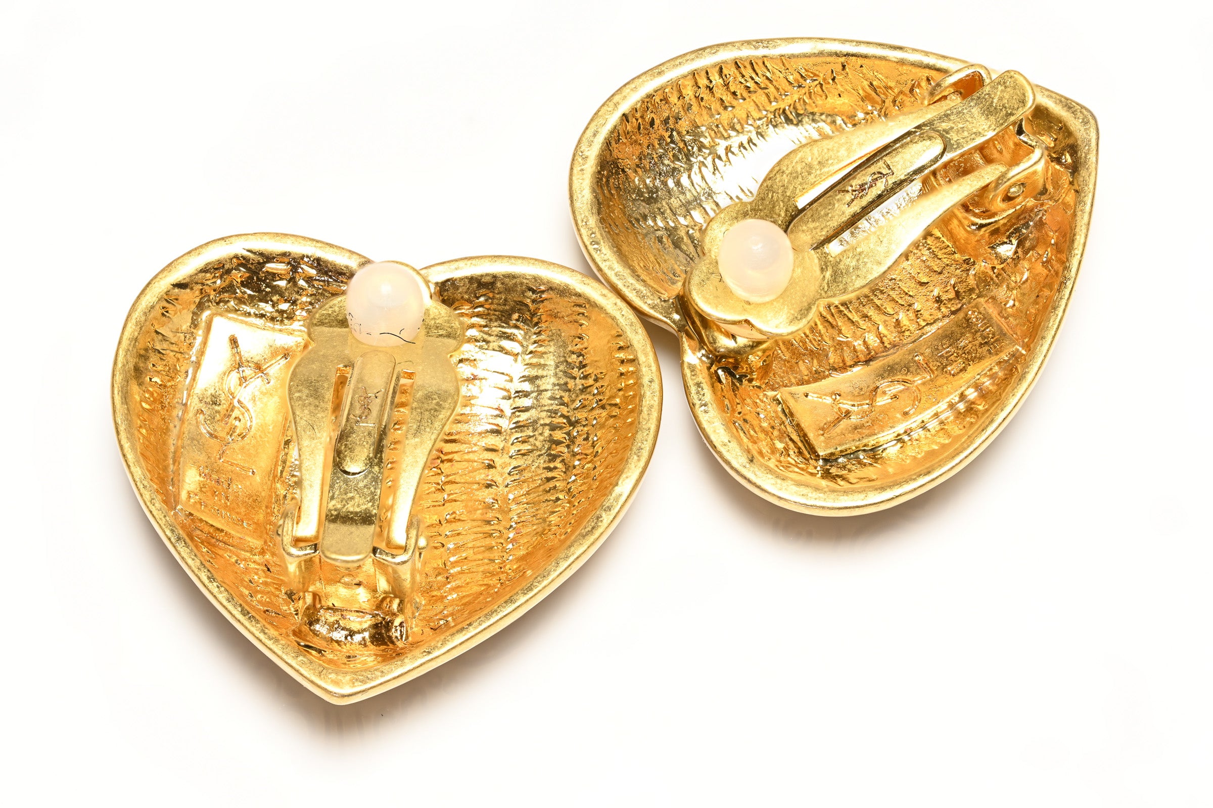 Vintage Yves Saint Laurent YSL Paris Engraved Heart Earrings