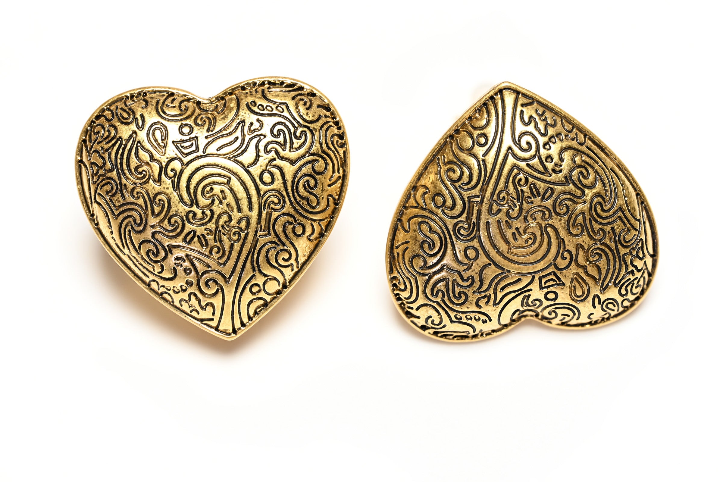 Vintage Yves Saint Laurent YSL Paris Gold Plated Engraved Heart Earrings