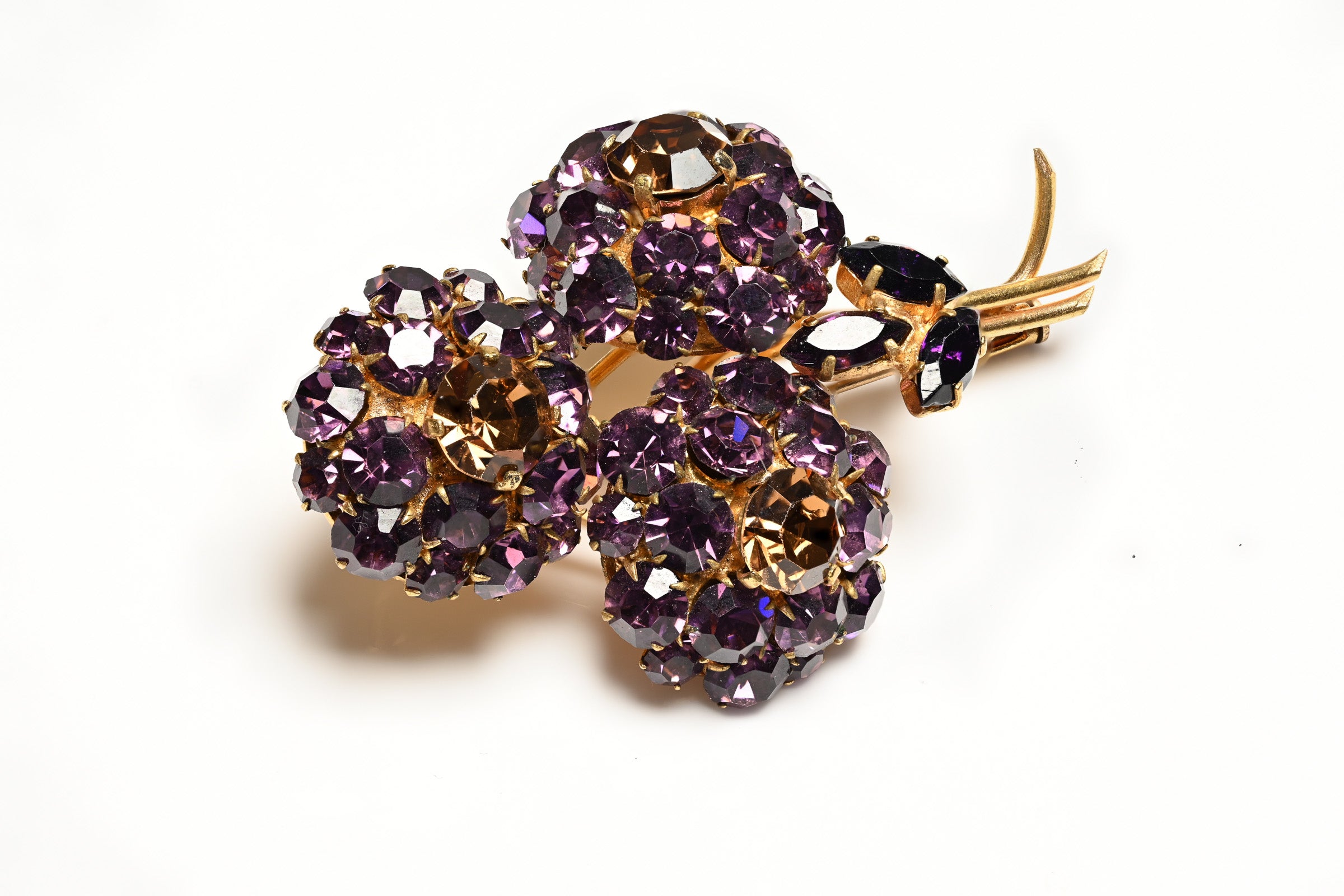 Vintage 1950's French Purple Crystal Flower Brooch